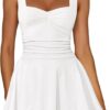 Women's Square Neck Sleeveless Mini Dress Ruched Waist Tiered Ruffle Hem A Line Short Dresses