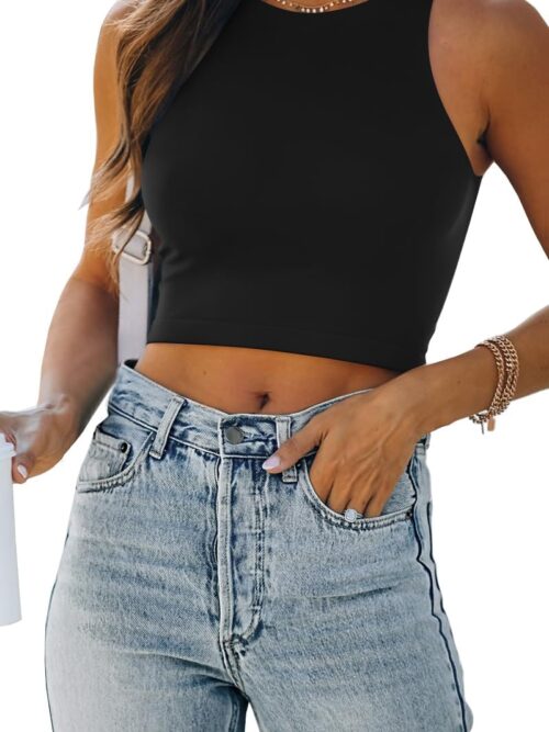 Womens Sexy Sleeveless Double Lined Crop Tops Workout Cute Tight Racerback Tank Tops Summer Clothes Teen Girls
