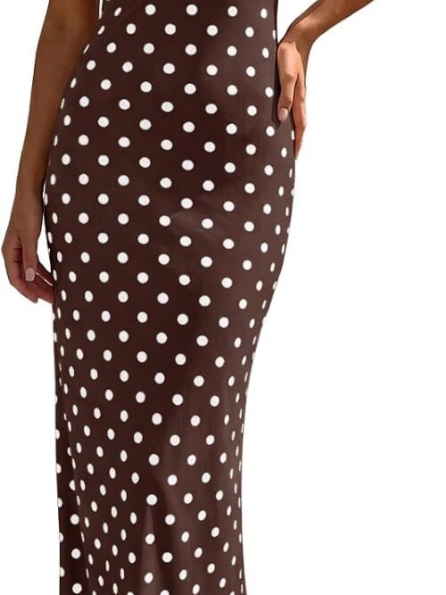 Womens Summer Polka Dot Maxi Dress Mesh Wedding Guest Bodycon Sexy V Neck Sleeveless Party Dresses