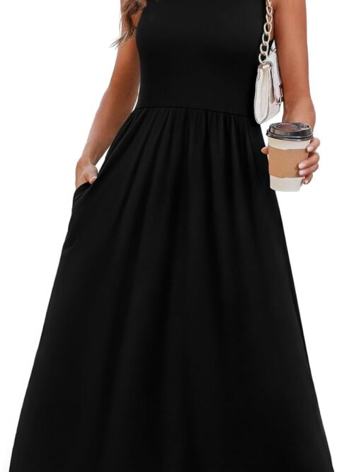 Summer Dresses for Women Flowy Casual Midi Dress Beach Vacation Sundresses with Pockets