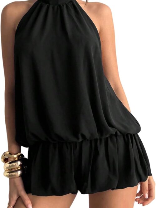 Women's Y2k Summer Halter Dress Tie Open Back Sleeveless Ruffle Hem Bubble Going Out Mini Dresses