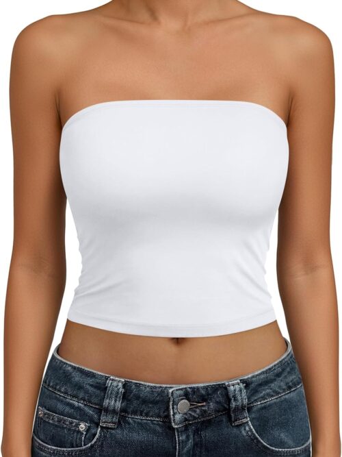 Womens Tube Tops Strapless Crop Tops Basic Backless Sleeveless Going Out  Spring Outfits Summer Clothes