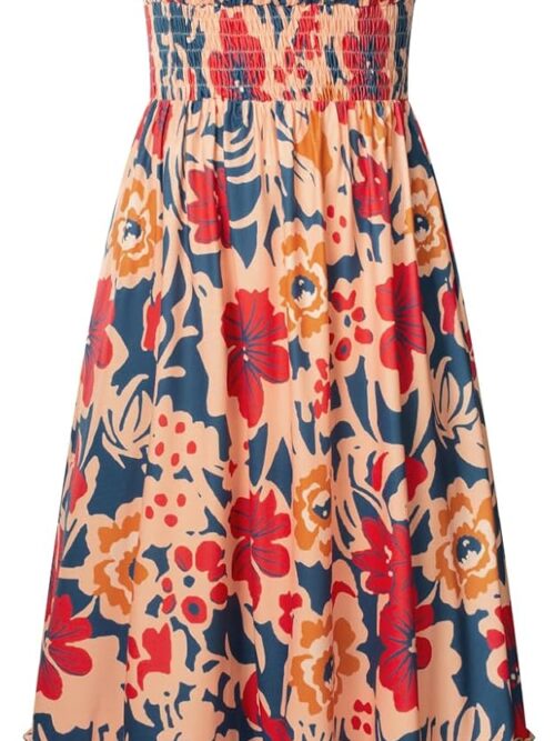 Summer Dresses for Women  Vacation,Smocked Floral Maxi Dress,Boho Beach Sundress with Pocket Fashion Clothing