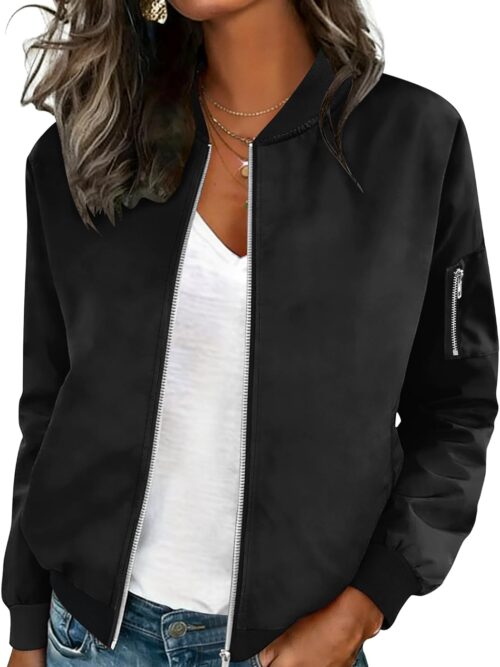 Women Casual Jacket Lightweight Long Sleeve Zip Up Coat Trendy Work Clothes With Pockets