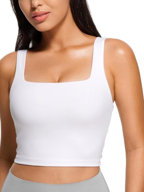 Square Neck Crop Tank Tops for Women - Workout Longline Sports Bras Padded Yoga Camisole