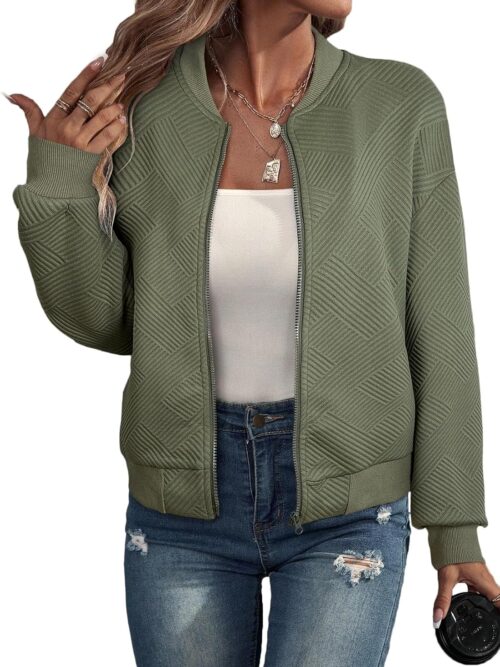 Women Coat Casual Stand Collar Zip Up Lightweight Fall Fashion Jackets Outfits with Pockets