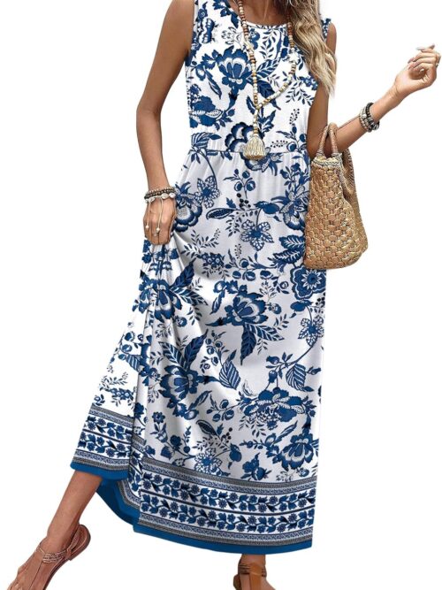 Summer Dresses for Women  Maxi Dresses Long Flowy A Line Sleeveless Sundresses with Pockets