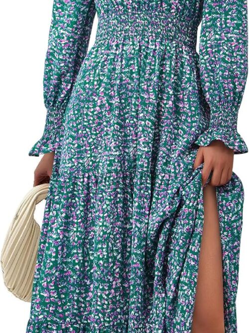 Women's Floral Maxi Dress  Fall Long Sleeve V Neck A Line Long Flowy Spring Party Boho Dresses